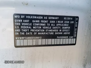 2014 Volkswagen CC Lux with VIN WVWRP7AN6EE528612, listed as a Copart auction lot 84805884 with 92,024 mi miles and Salvage Title. Bid and sale history available at carsss.com. Image 12.