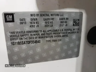 2013 Chevrolet Malibu LS with VIN 1G11B5SA7DF354840, listed as a Copart auction lot 55428395 with 94,321 mi miles and Salvage Title. Bid and sale history available at DreamBid. Image 12.