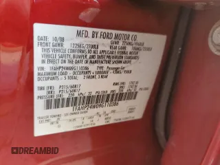 2009 Ford Taurus SEL with VIN 1FAHP24W09G110386, listed as a Copart auction lot 77953694 with 105,869 mi miles and Salvage Title. Bid and sale history available at carsss.com. Image 13.