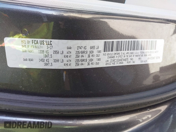2017 Chrysler Pacifica Limited with VIN 2C4RC1GGXHR744875, listed as a IAAI auction lot 42080773 with 86,896 mi miles and . Bid and sale history available at DreamBid. Image 9.