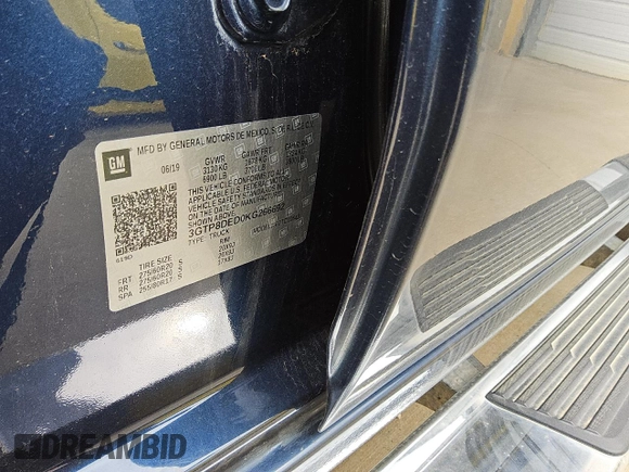 2019 GMC Sierra 1500 SLT с VIN 3GTP8DED0KG266692, выставлен на аукционе Copart как лот 53584935 с пробегом 104 845 миль миль и Чистый • Clean title. История ставок и продаж доступна на DreamBid. Изображение 12.