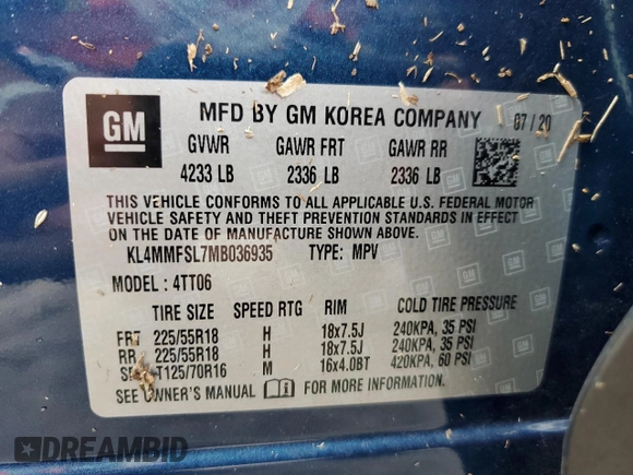 2021 Buick Encore GX Essence with VIN KL4MMFSL7MB036935, listed as a Copart auction lot 51703775 with Not provided miles and Non repairable. Bid and sale history available at DreamBid. Image 13.