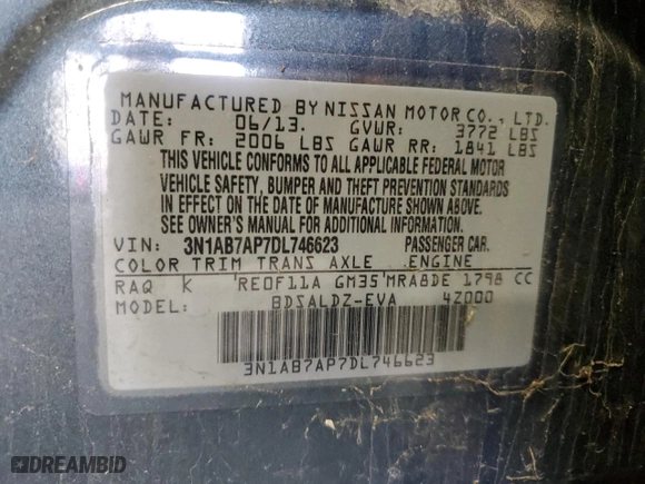 2013 Nissan Sentra SR with VIN 3N1AB7AP7DL746623, listed as a Copart auction lot 50429645 with 152,835 mi miles and Clean Title. Bid and sale history available at carsss.com. Image 12.