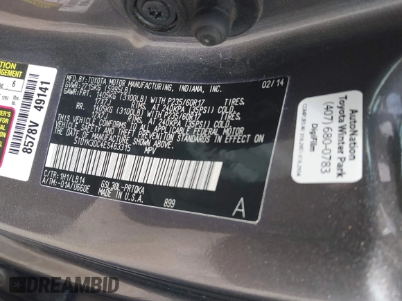 2014 Toyota Sienna XLE with VIN 5TDYK3DC4ES463315, listed as a IAAI auction lot 42108050 with 197,140 mi miles. Bid and sale history available at carsss.com. Image 9.