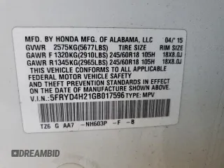 2016 Acura MDX with VIN 5FRYD4H21GB017596, listed as a Copart auction lot 60732925 with Not provided miles and Salvage title. Bid and sale history available at DreamBid. Image 13.