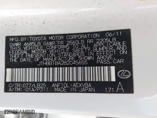 2011 Lexus HS 250h with VIN JTHBB1BA2B2045655, listed as a IAAI auction lot 42021780 with 279,594 mi miles. Bid and sale history available at carsss.com. Image 9.