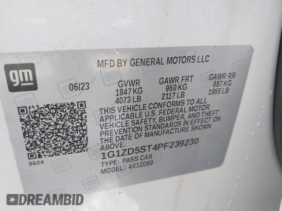 2023 Chevrolet Malibu LT with VIN 1G1ZD5ST4PF239230, listed as a IAAI auction lot 42216033 with 47,268 mi miles and . Bid and sale history available at DreamBid. Image 9.