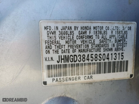 2008 Honda Fit with VIN JHMGD38458S041315, listed as a Copart auction lot 48862765 with 61,088 mi miles and Salvage Title. Bid and sale history available at carsss.com. Image 12.