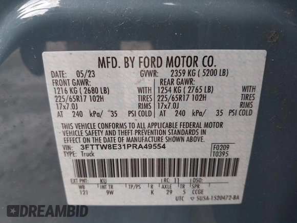 2023 Ford Maverick XL с VIN 3FTTW8E31PRA49554, выставлен на аукционе IAAI как лот 42091514 с пробегом 28 687 миль миль и . История ставок и продаж доступна на DreamBid. Изображение 9.
