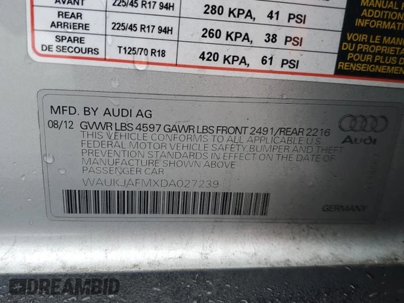 2013 Audi A3 Premium Plus z VIN WAUKJAFMXDA027239, wystawiony jako Copart lot #86358954 z przebiegiem 104 331 mil mil oraz Nie do naprawy • Non repairable. Historia ofert i sprzedaży dostępna na DreamBid. Obrazek 12.