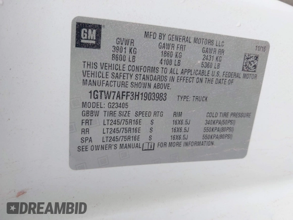 2017 GMC Savana Cargo z VIN 1GTW7AFF3H1903983, wystawiony jako IAAI lot #42369550 z przebiegiem 112 140 mil mil oraz . Historia ofert i sprzedaży dostępna na DreamBid. Obrazek 9.