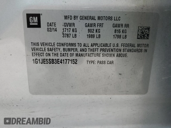 2014 Chevrolet Sonic LTZ with VIN 1G1JE5SB3E4177152, listed as a Copart auction lot 82578444 with 0 mi miles and Salvage Title. Bid and sale history available at carsss.com. Image 14.