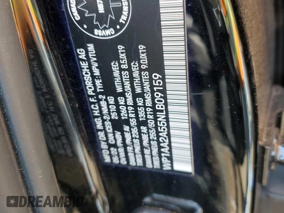 2022 Porsche Macan with VIN WP1AA2A55NLB09159, listed as a Copart auction lot 56579905 with Not provided miles and Salvage title. Bid and sale history available at DreamBid. Image 13.