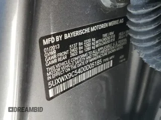 2013 BMW X3 xDrive28i with VIN 5UXWX9C54D0D05185, listed as a Copart auction lot 55397885 with 126,799 mi miles and Clean Title. Bid and sale history available at DreamBid. Image 13.