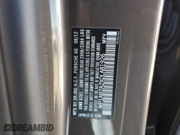 2013 Porsche Cayenne S with VIN WP1AB2A2XDLA81926, listed as a Copart auction lot 88374695 with Not provided miles and Salvage title. Bid and sale history available at DreamBid. Image 12.