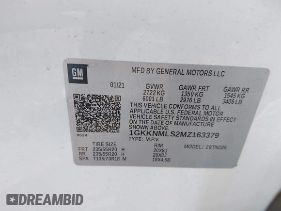 2021 GMC Acadia SLT with VIN 1GKKNMLS2MZ163379, listed as a IAAI auction lot 41614025 with 61,232 mi miles. Bid and sale history available at carsss.com. Image 9.