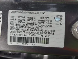 2020 Honda CR-V LX with VIN 5J6RW1H24LL010044, listed as a IAAI auction lot 41859812 with 49,422 mi miles and . Bid and sale history available at DreamBid. Image 9.