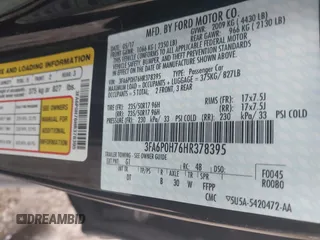 2017 Ford Fusion SE with VIN 3FA6P0H76HR378395, listed as a IAAI auction lot 41478073 with 40,905 mi miles. Bid and sale history available at carsss.com. Image 9.