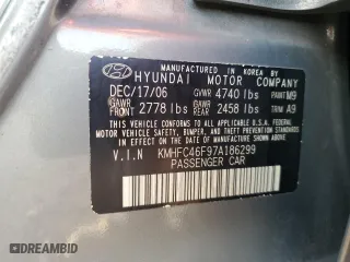 2007 Hyundai Azera SE with VIN KMHFC46F97A186299, listed as a Copart auction lot 85229034 with 112,180 mi miles and Non Repairable. Bid and sale history available at carsss.com. Image 13.