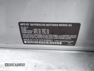 2013 BMW 3 Series 328i with VIN WBA3C1C51DF438981, listed as a IAAI auction lot 41741049 with 135,499 mi miles. Bid and sale history available at carsss.com. Image 9.