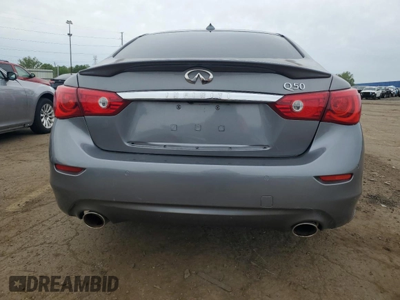 2015 Infiniti Q50 with VIN JN1BV7AP5FM356012, listed as a Copart auction lot 57848185 with 98,204 mi miles and Salvage title. Bid and sale history available at DreamBid. Image 6.