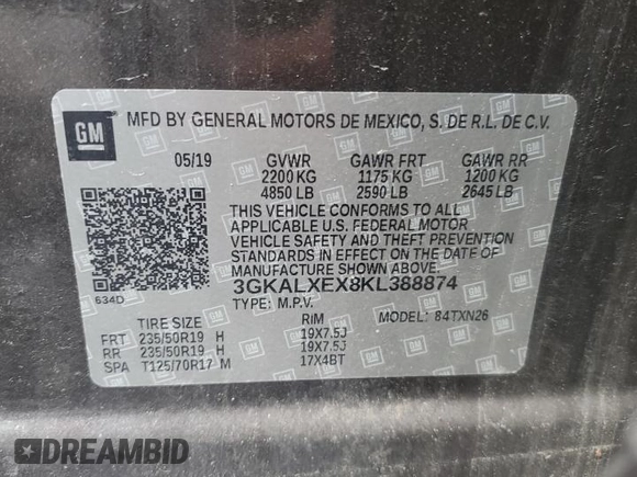 2019 GMC Terrain Denali with VIN 3GKALXEX8KL388874, listed as a Copart auction lot 64785385 with 32,046 mi miles and Salvage title. Bid and sale history available at DreamBid. Image 13.