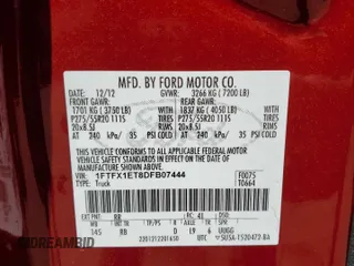 2013 Ford F-150 XL with VIN 1FTFX1ET8DFB07444, listed as a Copart auction lot 54358495 with 102,629 mi miles and Clean Title. Bid and sale history available at carsss.com. Image 12.