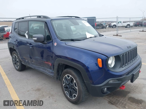 2016 Jeep Renegade Trailhawk with VIN ZACCJBCTXGPD30986, listed as a IAAI auction lot 41970876 with 55,814 mi miles and . Bid and sale history available at carsss.com. Image 1.