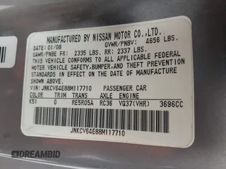2008 Infiniti G37 Coupe Journey with VIN JNKCV64E88M117710, listed as a IAAI auction lot 41723422 with 199,388 mi miles. Bid and sale history available at carsss.com. Image 9.