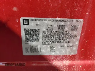 2019 Chevrolet Equinox Premier with VIN 3GNAXXEV4KS619149, listed as a Copart auction lot 49411725 with 38,422 mi miles and Salvage Title. Bid and sale history available at DreamBid. Image 16.