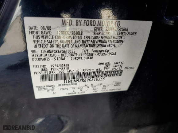 2009 Lincoln MKS with VIN 1LNHM93R69G610555, listed as a Copart auction lot 43046765 with 163,073 mi miles and Salvage Title. Bid and sale history available at carsss.com. Image 14.