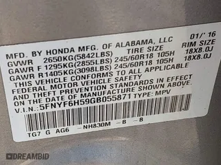 2016 Honda Pilot EX-L with VIN 5FNYF6H59GB055871, listed as a IAAI auction lot 41461118 with 140,930 mi miles. Bid and sale history available at carsss.com. Image 9.