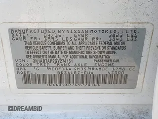 2016 Nissan Sentra SV with VIN 3N1AB7AP2GY274161, listed as a IAAI auction lot 42010823 with 117,167 mi miles and . Bid and sale history available at DreamBid. Image 9.