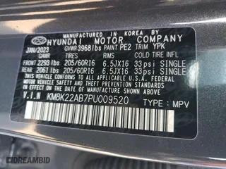 2023 Hyundai Kona SE with VIN KM8K22AB7PU009520, listed as a Copart auction lot 83563934 with 28,561 mi miles and Salvage Title. Bid and sale history available at carsss.com. Image 15.