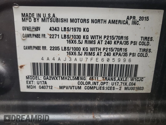 2015 Mitsubishi Outlander Sport SE z VIN 4A4AJ3AU7FE605996, wystawiony jako Copart lot #80292544 z przebiegiem 219 514 mil mil oraz Szkoda całkowita • Salvage title. Historia ofert i sprzedaży dostępna na DreamBid. Obrazek 14.