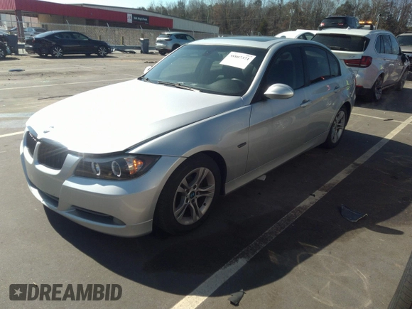 2008 BMW 3 Series 328i with VIN WBAVA37588NL53989, listed as a IAAI auction lot 38807371 with 179,844 mi miles. Bid and sale history available at carsss.com. Image 2.