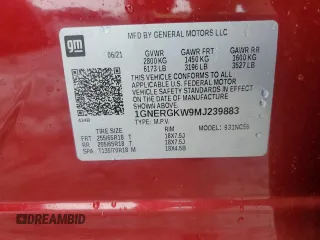 2021 Chevrolet Traverse LT Cloth z VIN 1GNERGKW9MJ239883, wystawiony jako Copart lot #54434135 z przebiegiem 51 357 mil mil oraz Szkoda całkowita • Salvage title. Historia ofert i sprzedaży dostępna na DreamBid. Obrazek 13.