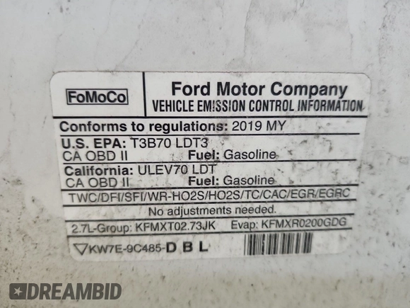 2019 Ford F-150 XL with VIN 1FTEX1EP7KKC19042, listed as a IAAI auction lot 42588713 with 95,305 mi miles and . Bid and sale history available at DreamBid. Image 27.