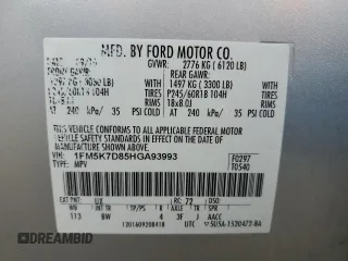 2017 Ford Explorer XLT with VIN 1FM5K7D85HGA93993, listed as a Copart auction lot 58561425 with 135,126 mi miles and Salvage title. Bid and sale history available at DreamBid. Image 13.