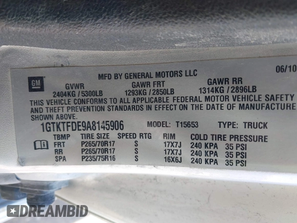2010 GMC Canyon with VIN 1GTKTFDE9A8145906, listed as a IAAI auction lot 41921735 with 137,304 mi miles and . Bid and sale history available at DreamBid. Image 9.
