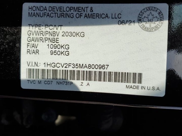 2021 Honda Accord Sport with VIN 1HGCV2F35MA800967, listed as a Copart auction lot 62327225 with 51,104 mi miles and Clean title. Bid and sale history available at DreamBid. Image 13.