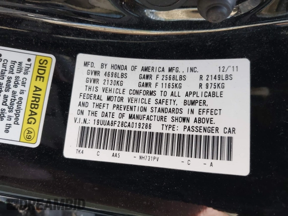 2012 Acura TL Auto z VIN 19UUA8F28CA019286, wystawiony jako IAAI lot #42081037 z przebiegiem 222 679 mil mil oraz . Historia ofert i sprzedaży dostępna na DreamBid. Obrazek 9.