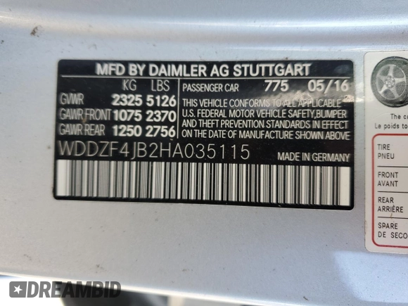 2017 Mercedes-Benz E 300 Luxury with VIN WDDZF4JB2HA035115, listed as a Copart auction lot 87998155 with Not provided miles and Salvage title. Bid and sale history available at DreamBid. Image 12.