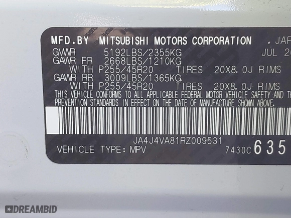 2024 Mitsubishi Outlander SE with VIN JA4J4VA81RZ009531, listed as a IAAI auction lot 41263275 with 19,761 mi miles. Bid and sale history available at carsss.com. Image 9.