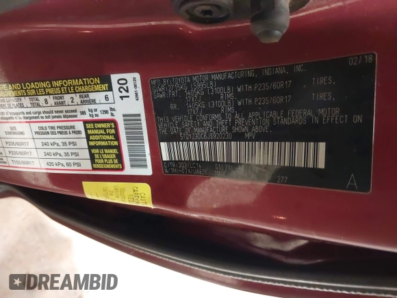 2018 Toyota Sienna XLE Auto Access Seat with VIN 5TDYZ3DC6JS920230, listed as a IAAI auction lot 41566438 with 186,213 mi miles. Bid and sale history available at carsss.com. Image 9.