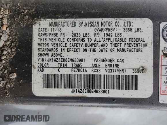 2014 Nissan 370Z Touring with VIN JN1AZ4EH8EM633901, listed as a Copart auction lot 49668815 with 0 mi miles and Salvage Title. Bid and sale history available at carsss.com. Image 13.