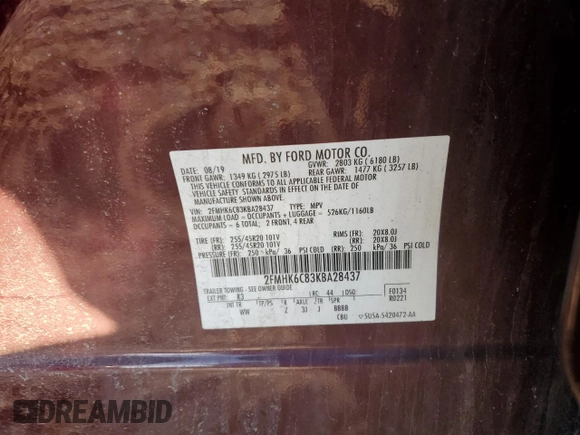 2019 Ford Flex SEL with VIN 2FMHK6C83KBA28437, listed as a Copart auction lot 48343215 with 123,610 mi miles and Salvage Title. Bid and sale history available at carsss.com. Image 13.