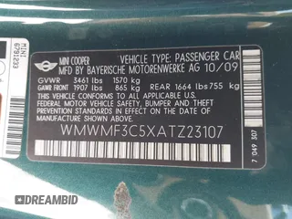 2010 MINI Hardtop with VIN WMWMF3C5XATZ23107, listed as a IAAI auction lot 42732300 with 100,747 mi miles and . Bid and sale history available at DreamBid. Image 9.