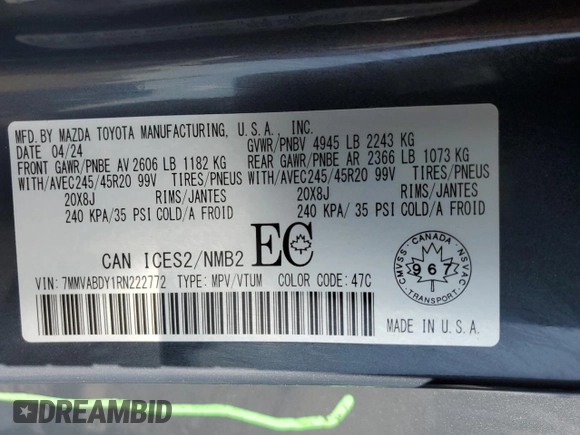 2024 Mazda CX-50 Premium with VIN 7MMVABDY1RN222772, listed as a Copart auction lot 61792465 with 4,875 mi miles and Salvage title. Bid and sale history available at DreamBid. Image 14.