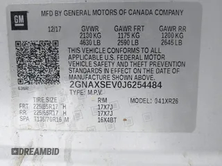 2018 Chevrolet Equinox LT with VIN 2GNAXSEV0J6254484, listed as a IAAI auction lot 41555774 with 126,502 mi miles. Bid and sale history available at carsss.com. Image 9.